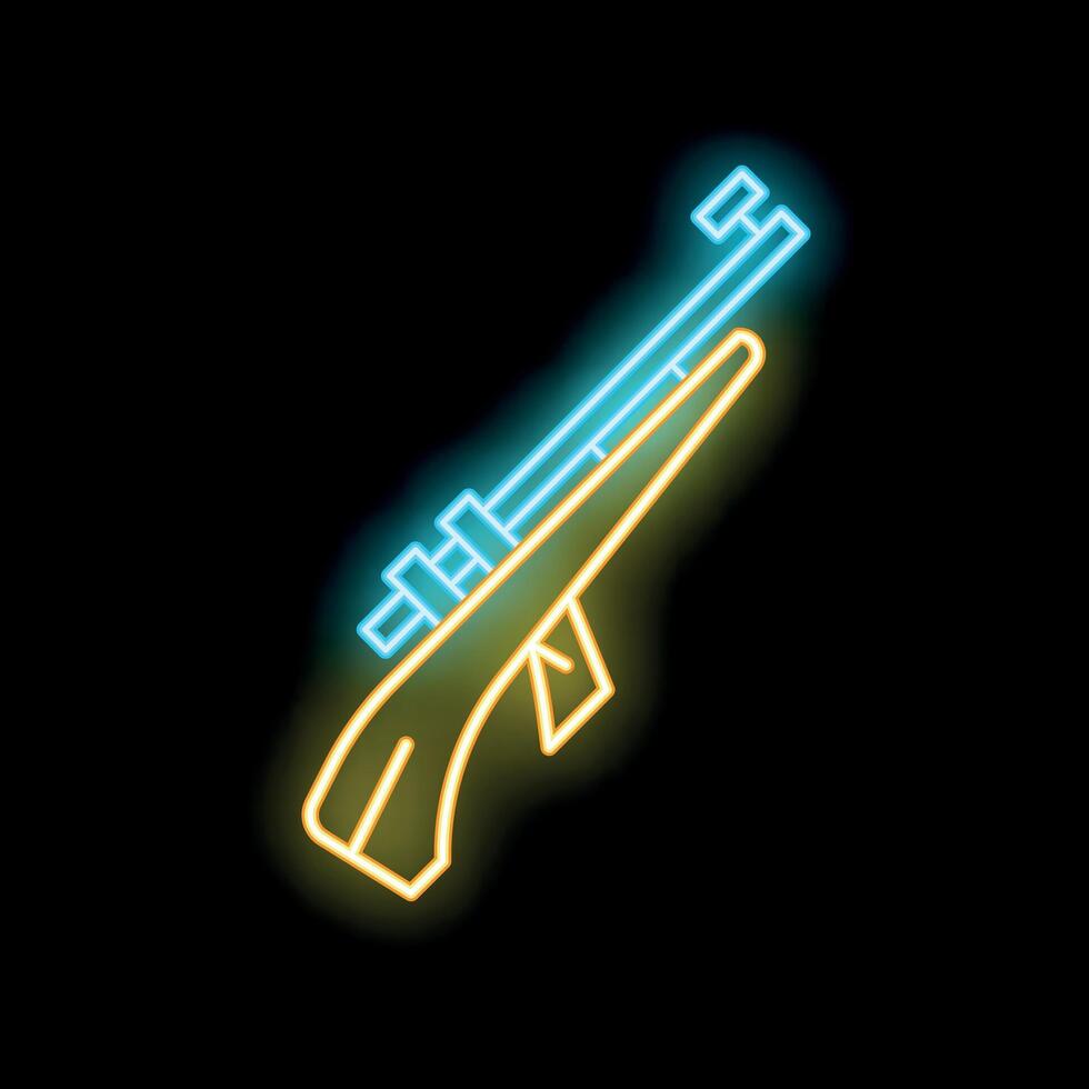 Bright neon sign showing a hunting rifle on black background vector