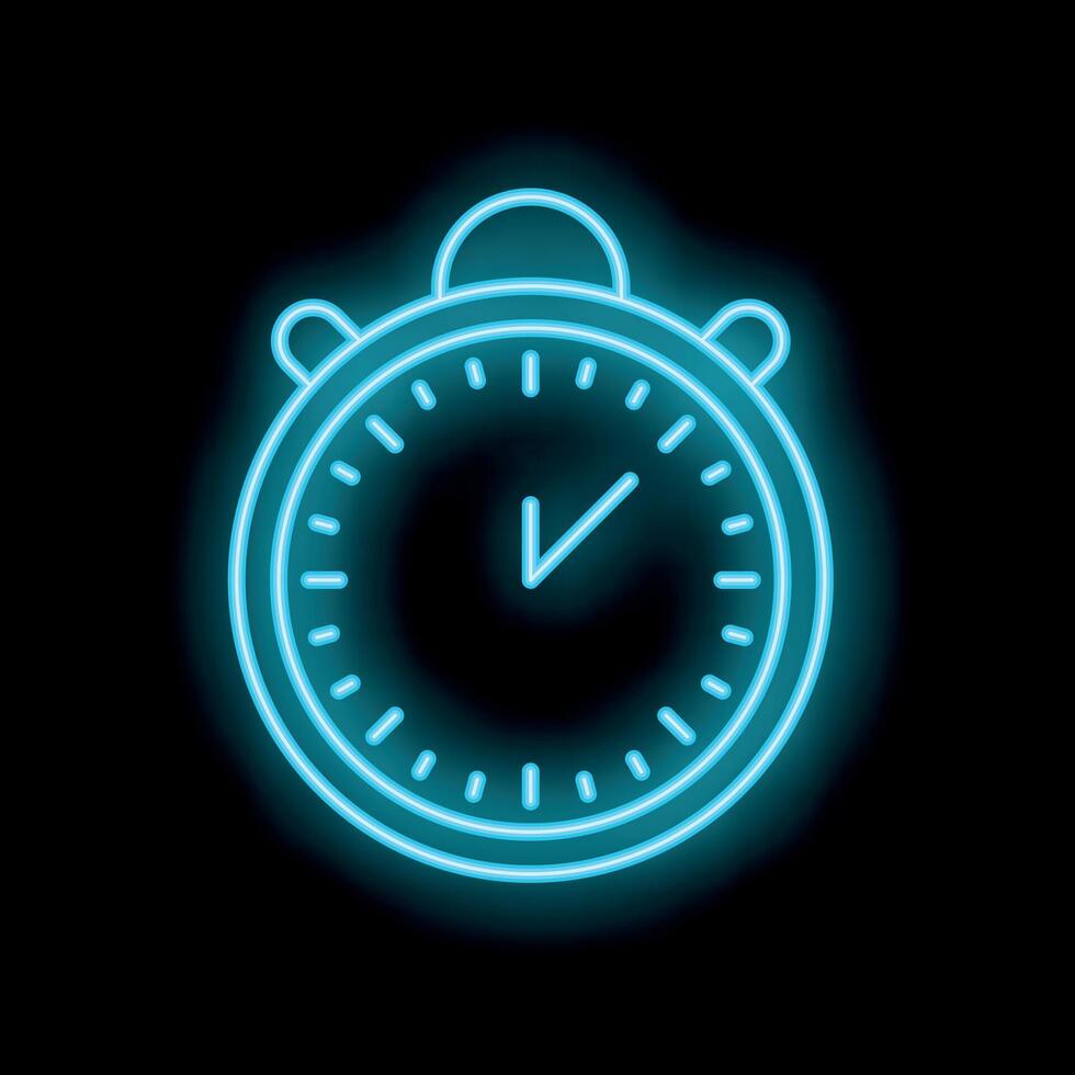 Neon stopwatch icon glowing against dark background vector