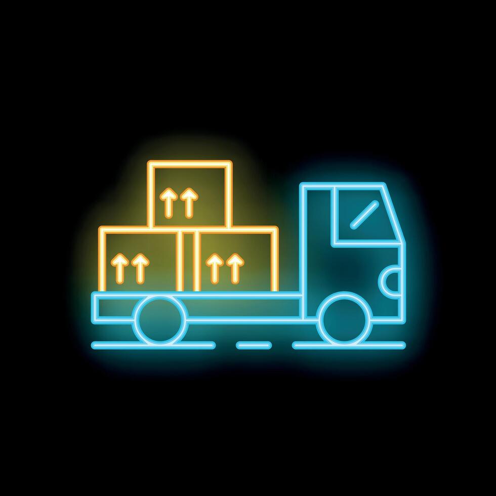 Neon style icon of delivery truck carrying cardboard boxes vector