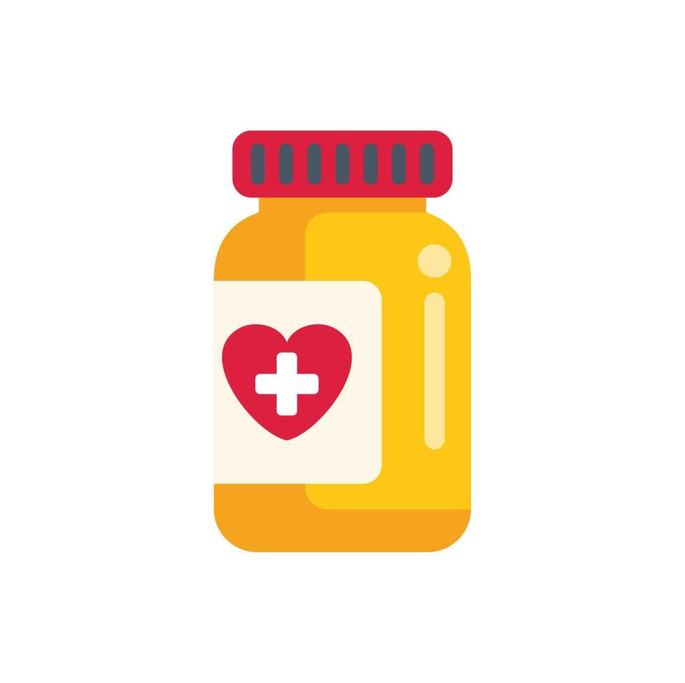 Yellow medicine bottle with red heart and cross sign showing healthcare concept vector