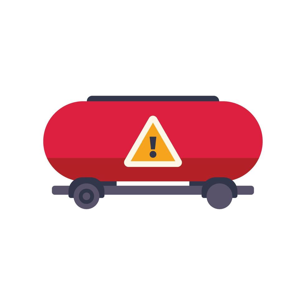 Red tank wagon transporting hazardous materials with warning sign vector