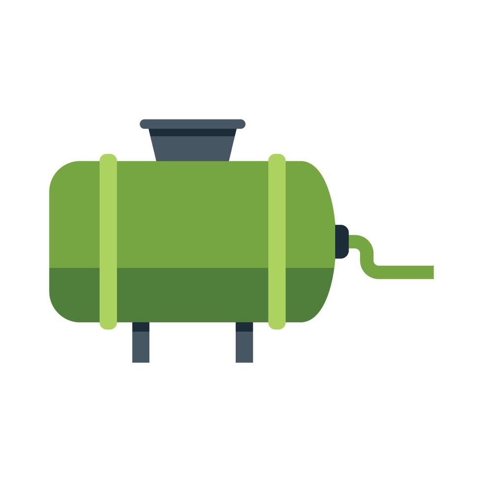 Green horizontal propane gas tank storing energy for heating system vector