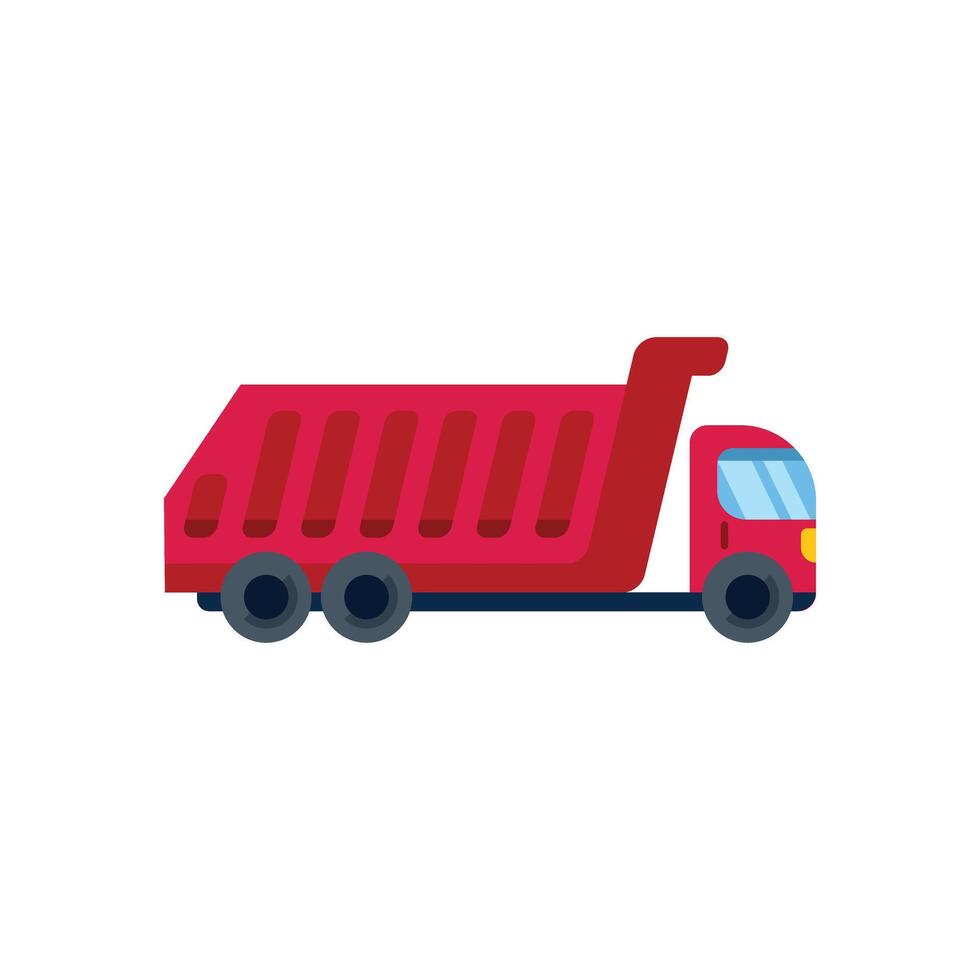 Red dump truck transporting cargo side view illustration vector