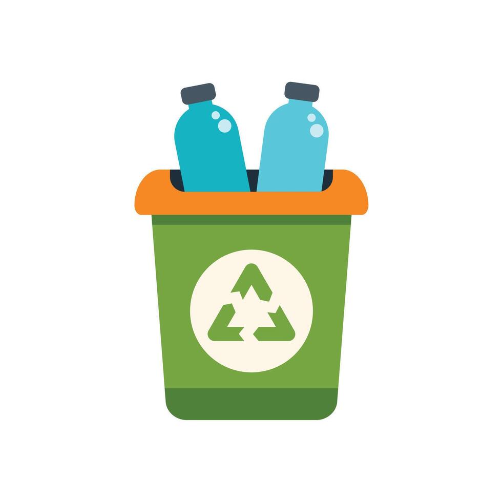 Plastic bottles being recycled in recycling bin icon vector