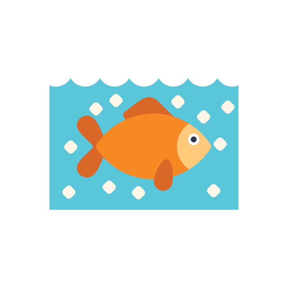 Goldfish swimming in fishbowl with water and bubbles minimalist illustration vector
