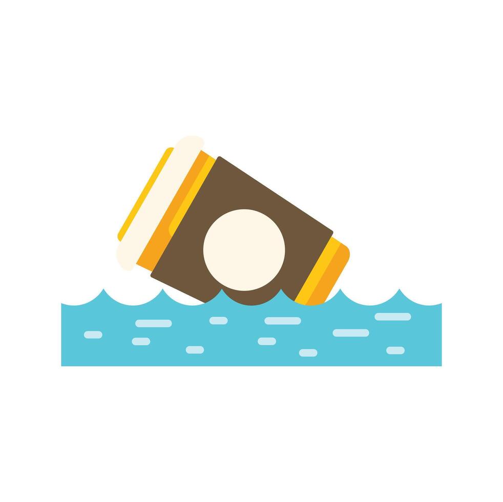Disposable coffee cup floating on water surface vector