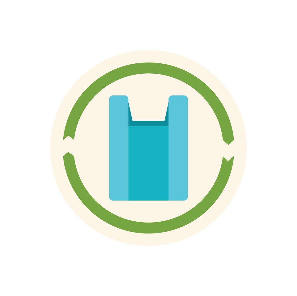 Green circular arrow surrounding reusable shopping bag icon vector