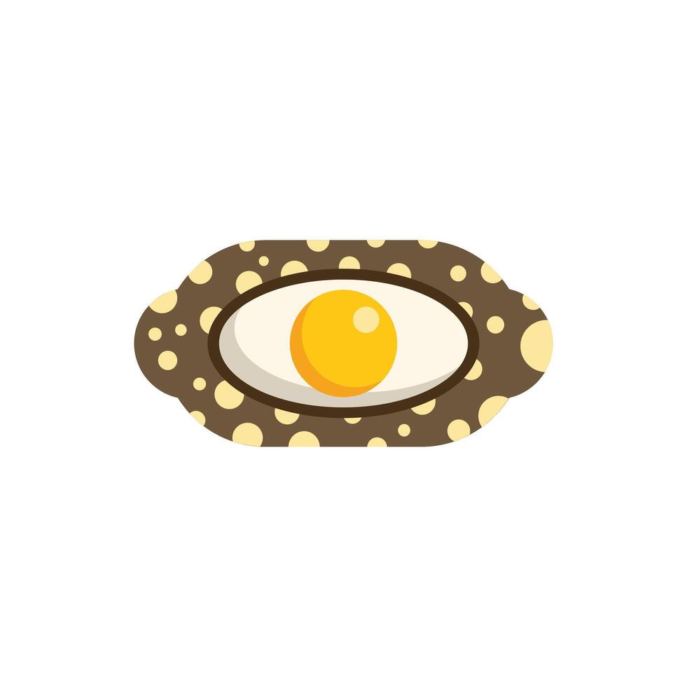 Fried egg lying on brown oval plate with polka dots pattern vector