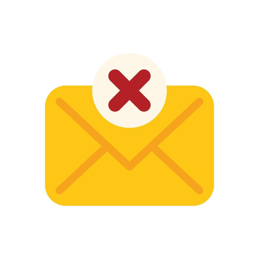 Yellow envelope receiving spam with red cross mark icon vector