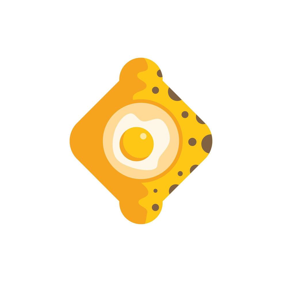 Toast with egg and chocolate chips creating a funny face icon vector