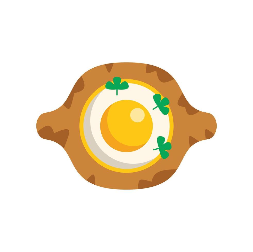 Adjarian khachapuri, traditional georgian dish with egg and herbs vector