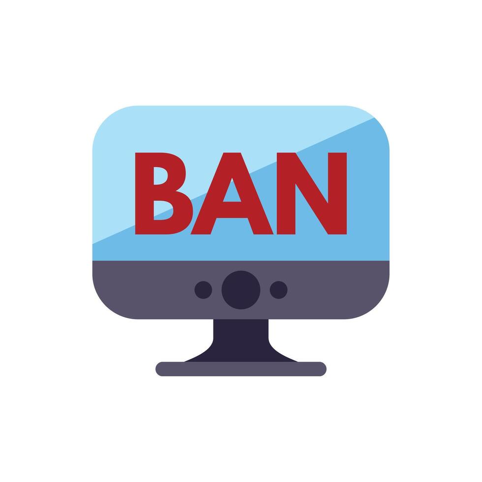 Computer monitor displaying ban message on blue screen vector