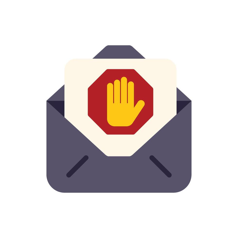 Envelope containing stop sign with hand showing stop gesture vector
