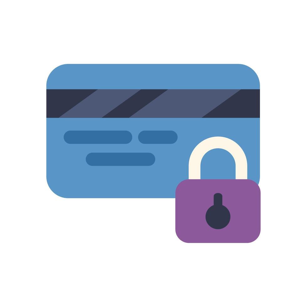 Credit card being secured with purple lock for payment protection vector