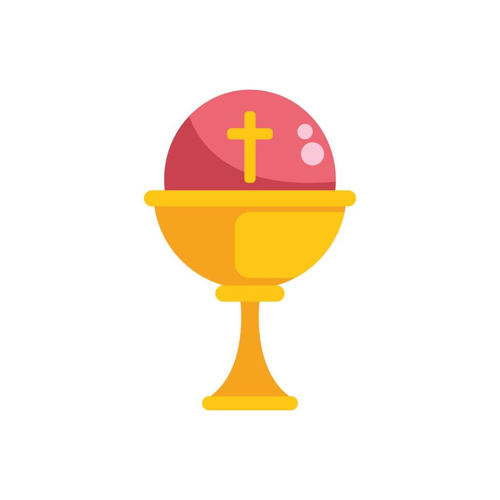 Golden chalice holding the holy communion wine with cross symbol for first communion ceremony vector