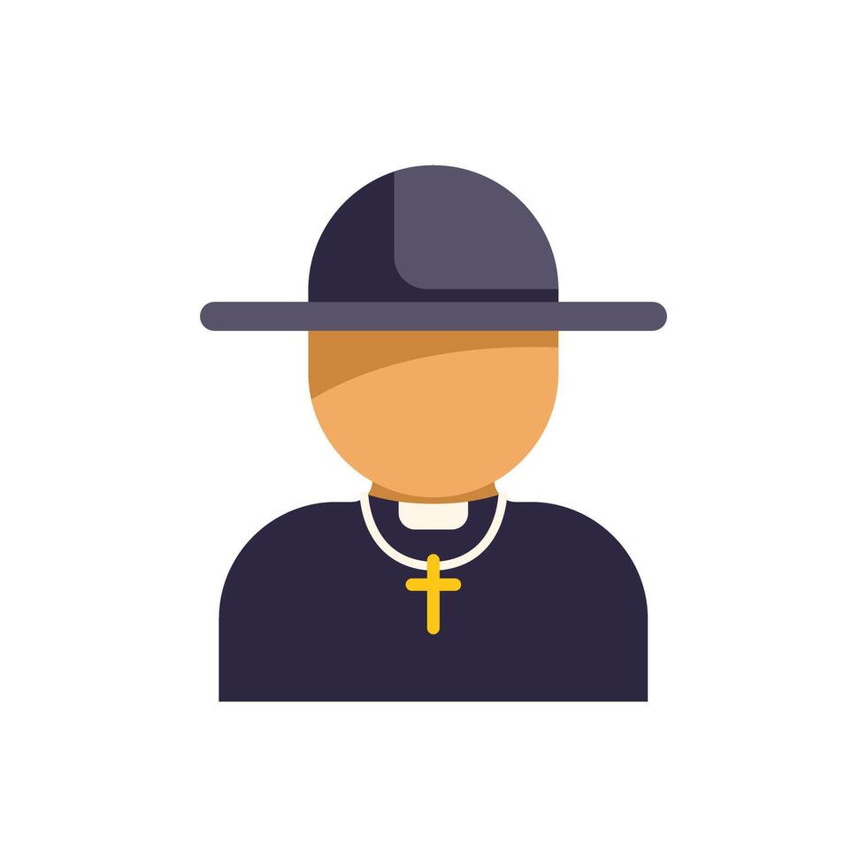 Priest wearing cassock and hat with cross necklace religious man avatar icon vector