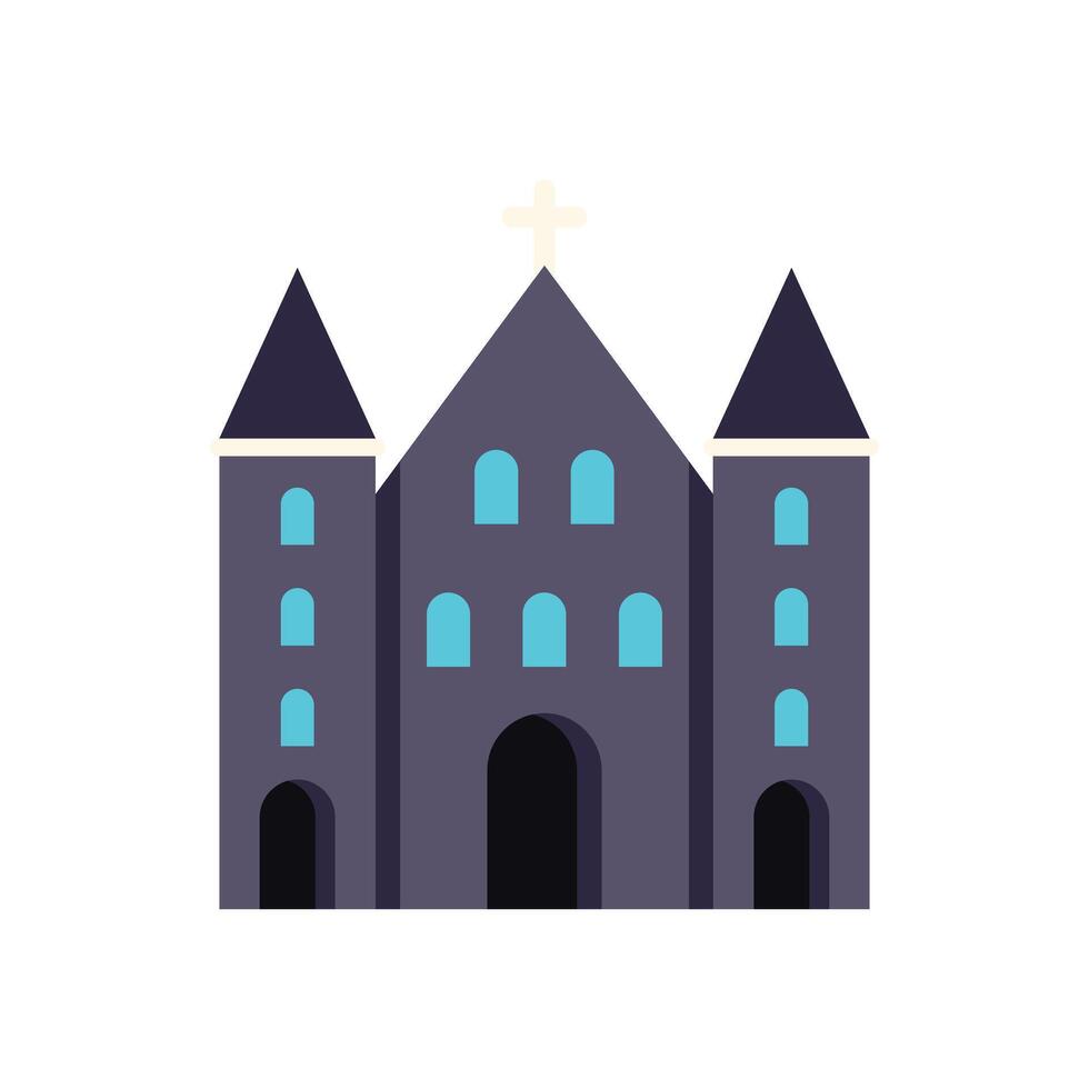 Big gothic cathedral building with towers and cross on roof facade vector