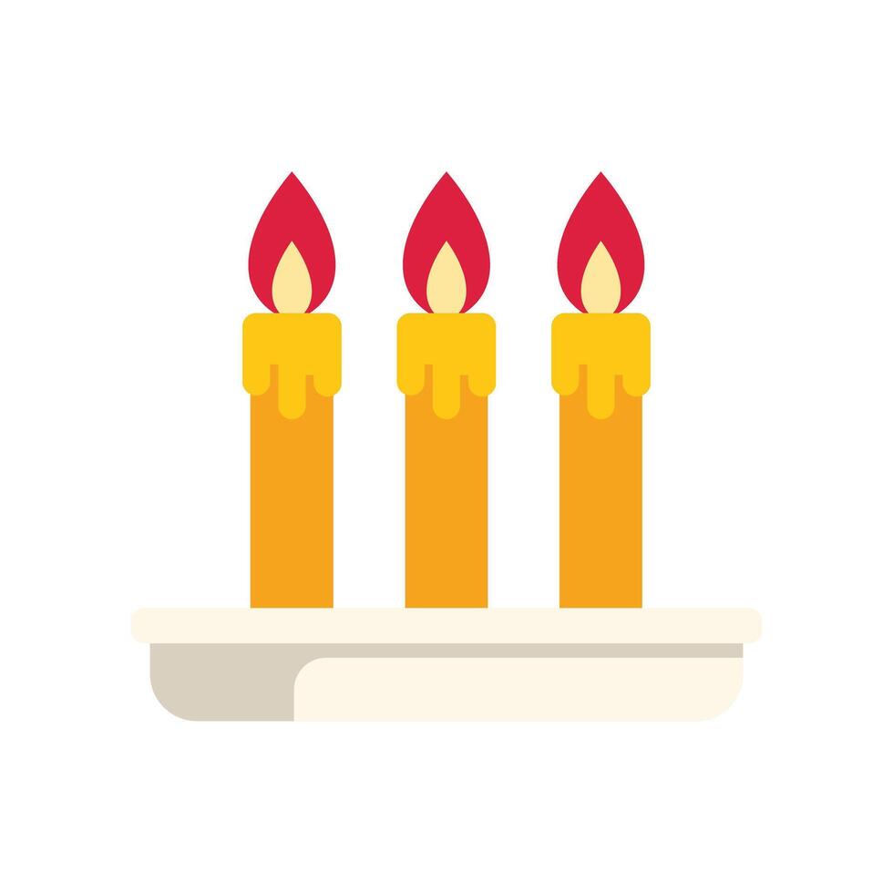 Three lit candles burning on a rectangular tray vector