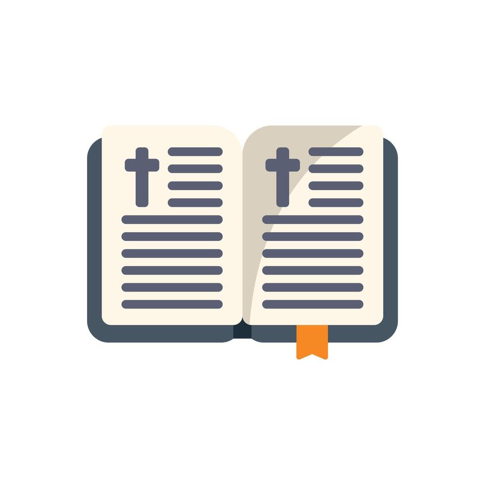 Open holy bible book with bookmark ribbon showing religious text with crosses vector