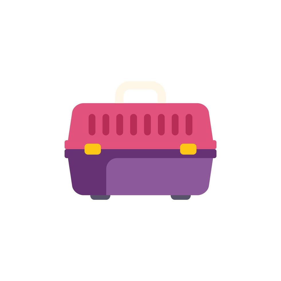 Pink and purple pet carrier with handle for cat or dog transportation vector