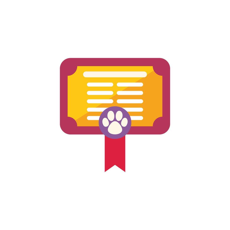 Pet diploma certificate with red ribbon and paw print showing graduation vector