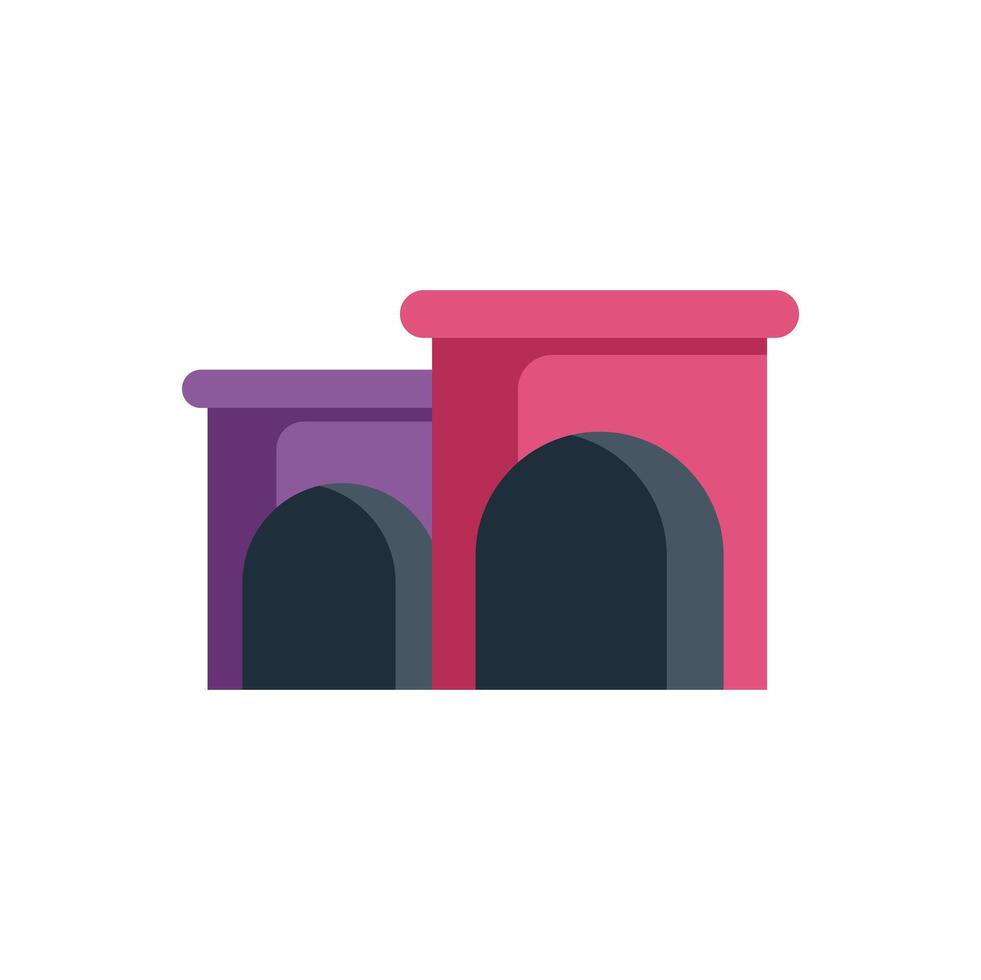Colorful ancient stone age buildings with archways representing homes vector