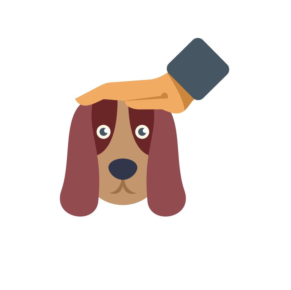 Hand stroking cute dog on the head illustration vector