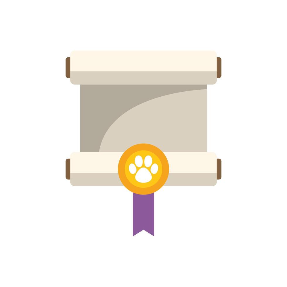 Pet adoption certificate with golden badge and purple ribbon vector