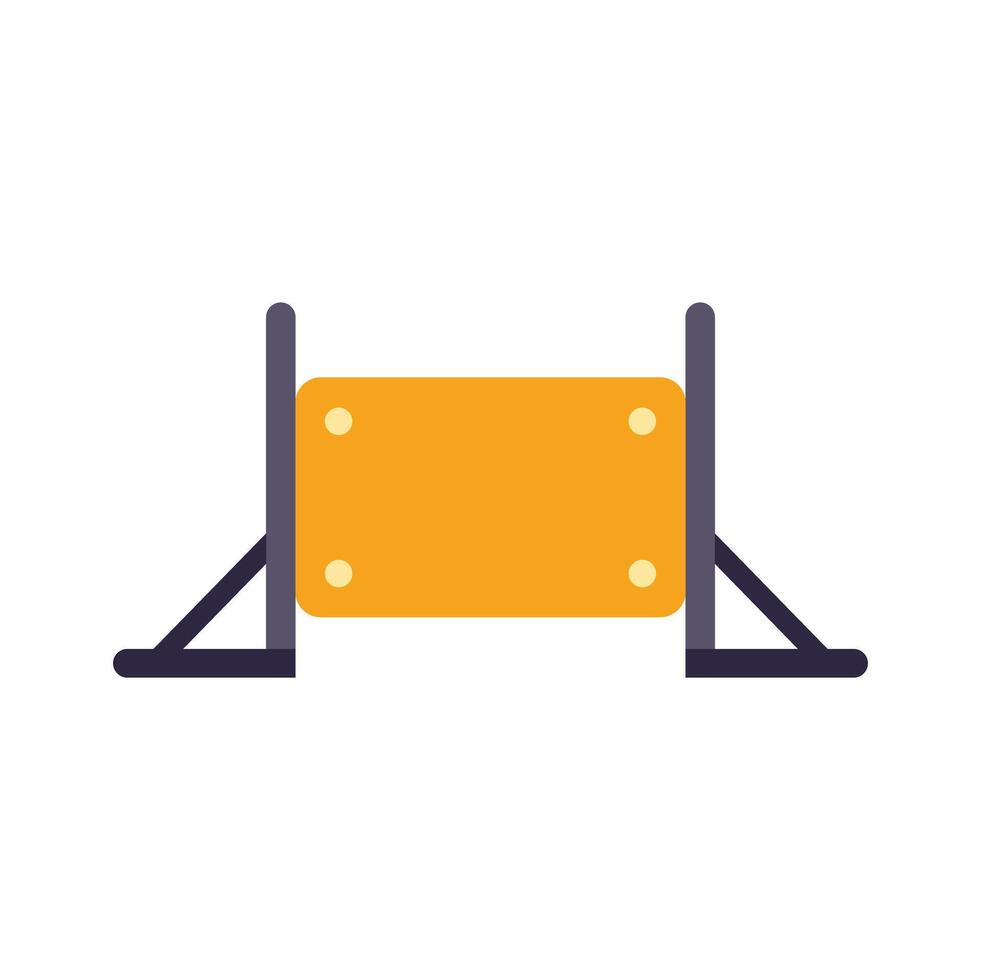 Roadblock with board is standing on roadside warning sign with blank yellow plate for information message vector