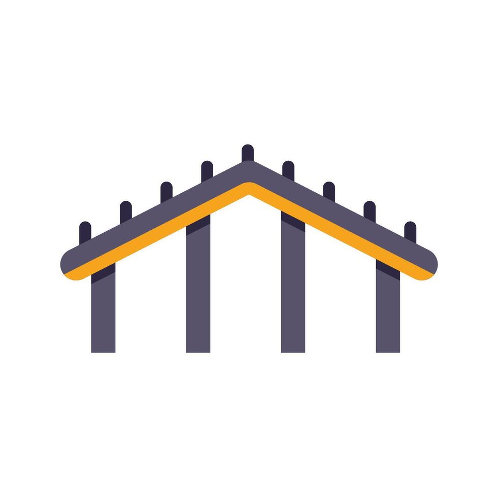 Construction site with steel girders holding up roof frame vector