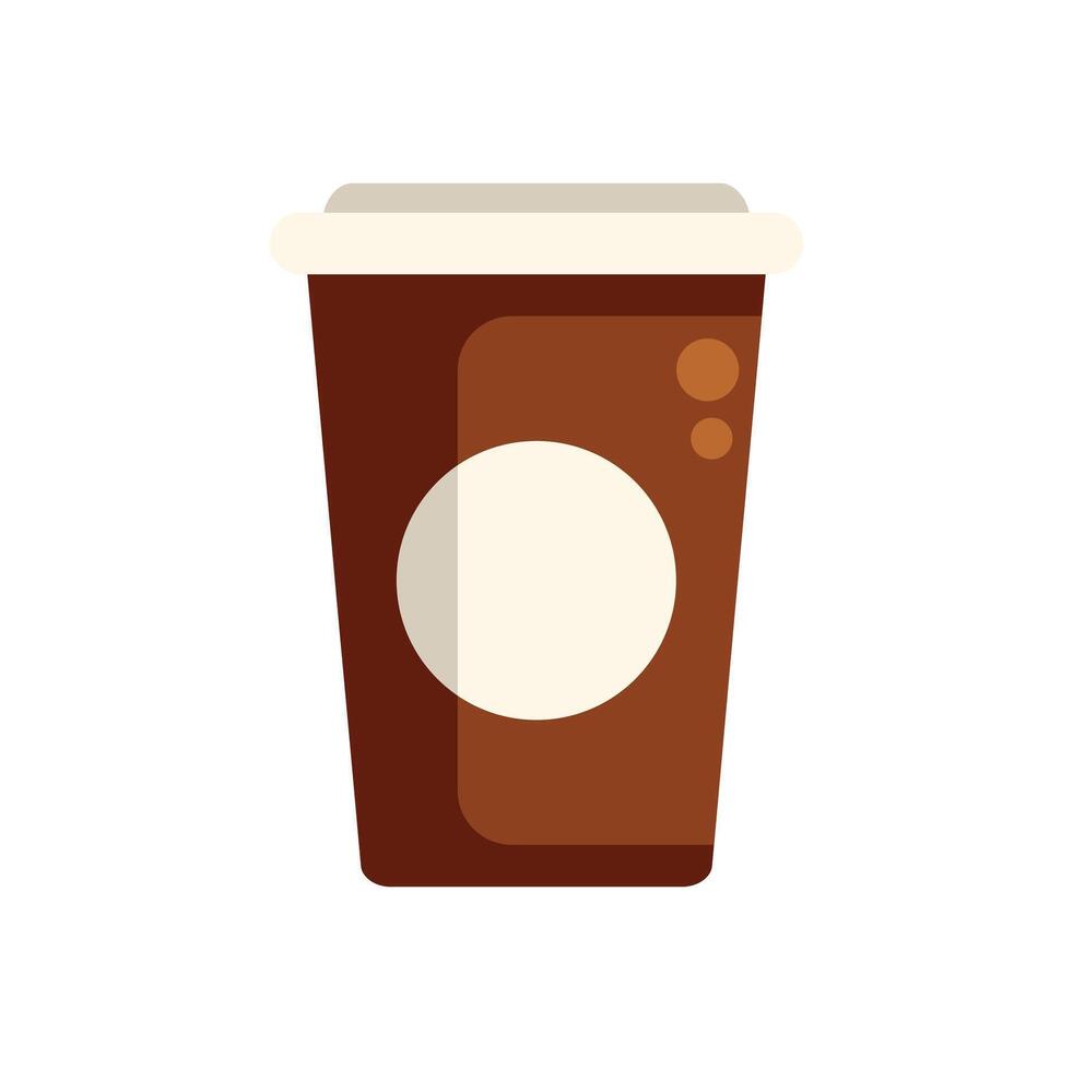 Brown paper coffee cup with round label standing on white background vector