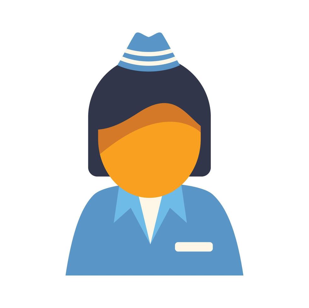 Female hotel employee wearing uniform and a hat smiling at client in a hotel lobby vector
