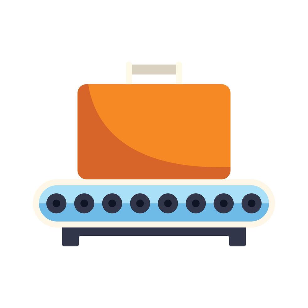 Orange suitcase moving on airport conveyor belt vector