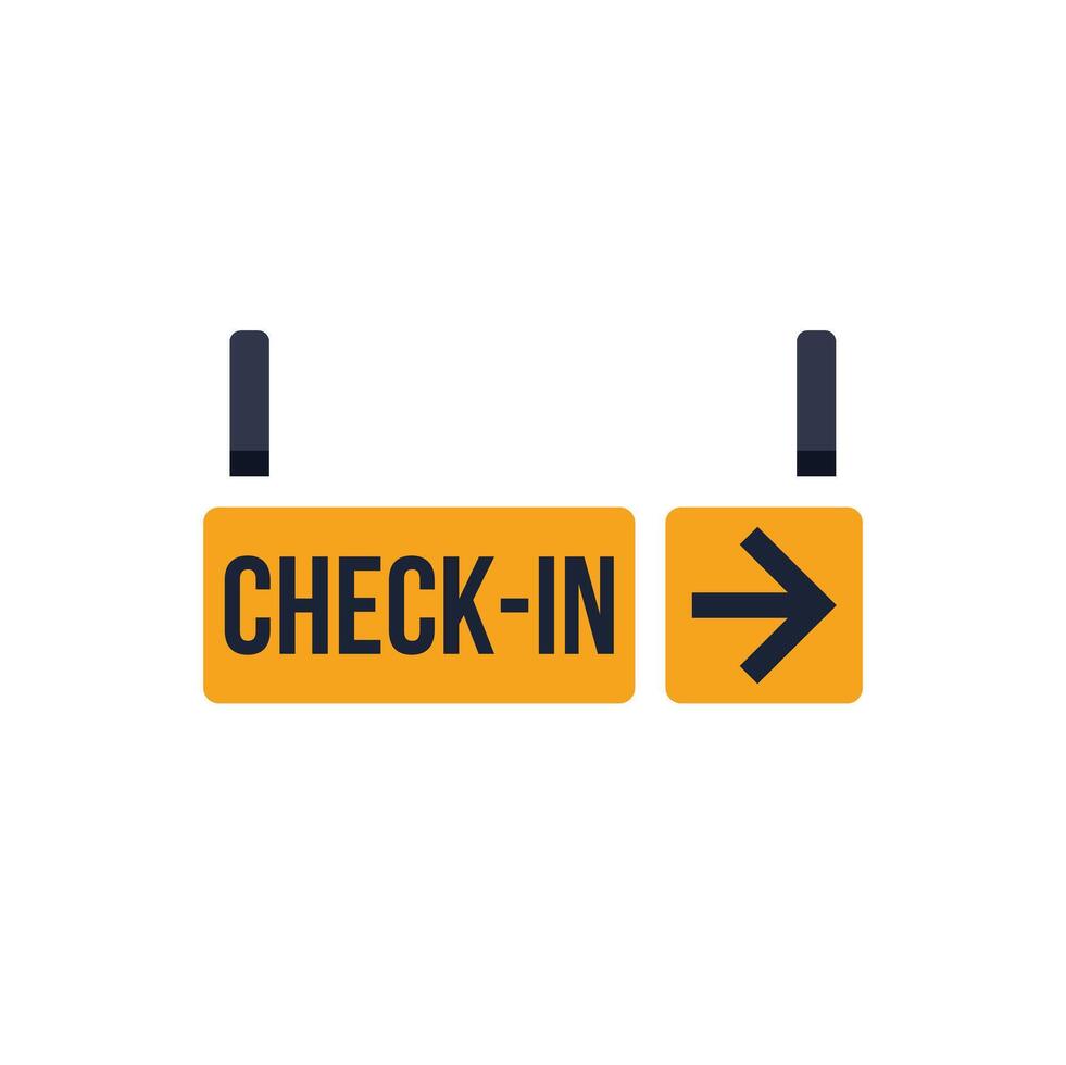 Check in sign pointing right with arrow for hotel or airport vector
