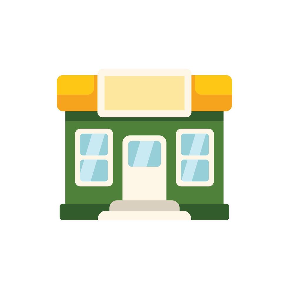 Green and yellow shop or store front facade with sign vector