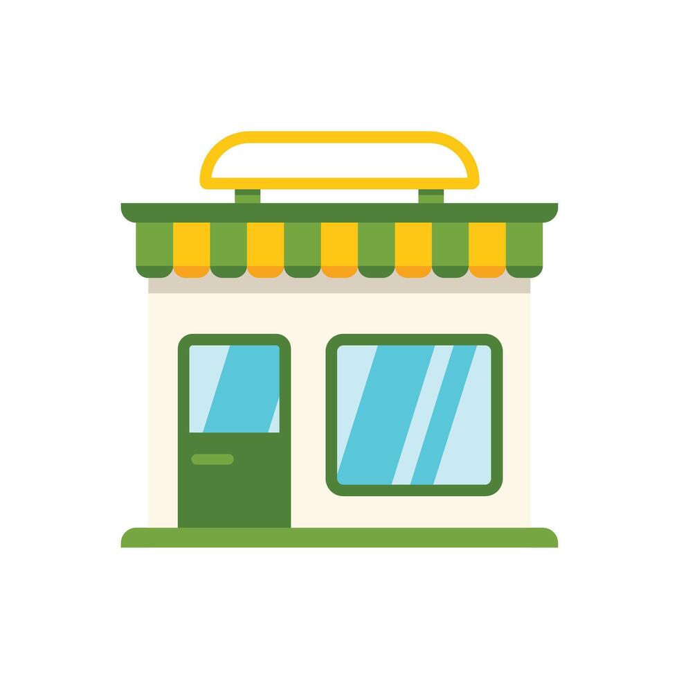 Small business storefront facade with awning showing it is open vector