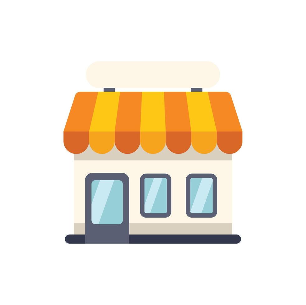 Small shop building facade with orange awning and blank sign for your text vector