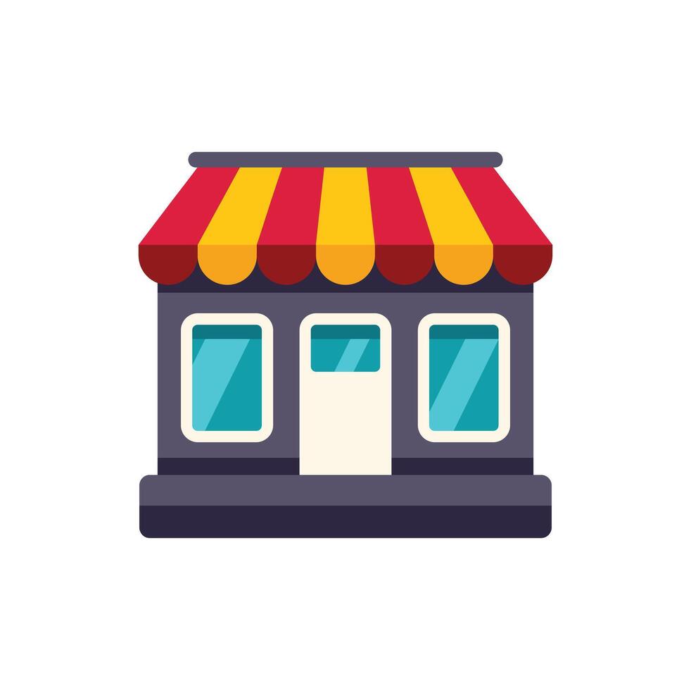 Small business storefront with red and yellow awning over entrance vector