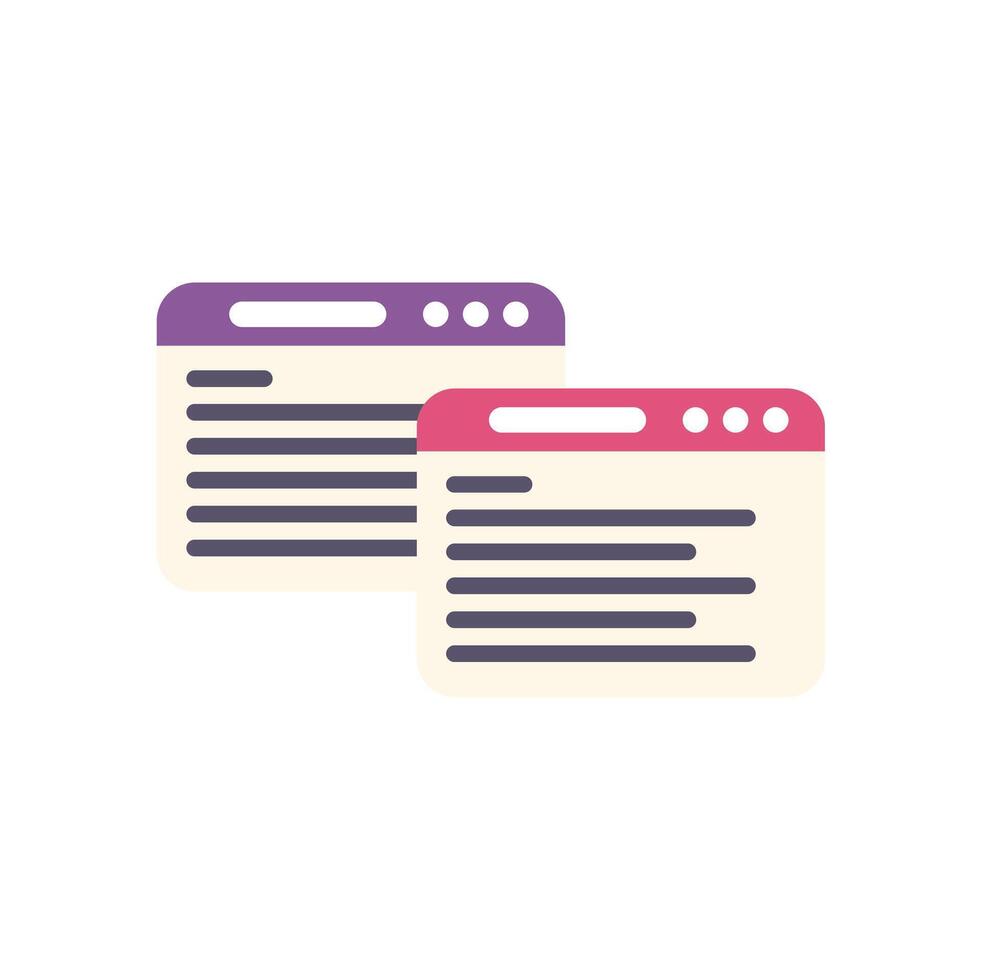 Two browser windows showing website code script vector