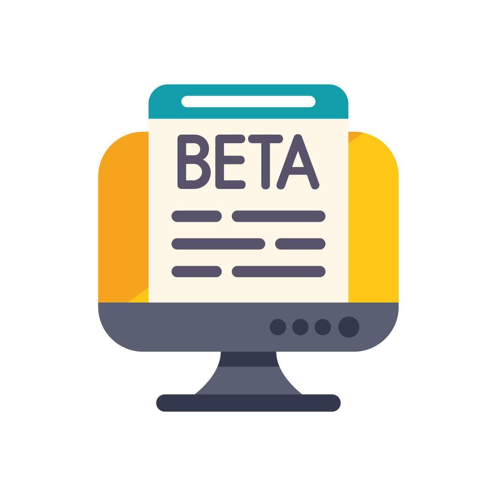 escritorio computadora mostrando beta software para usuario pruebas y realimentación vector