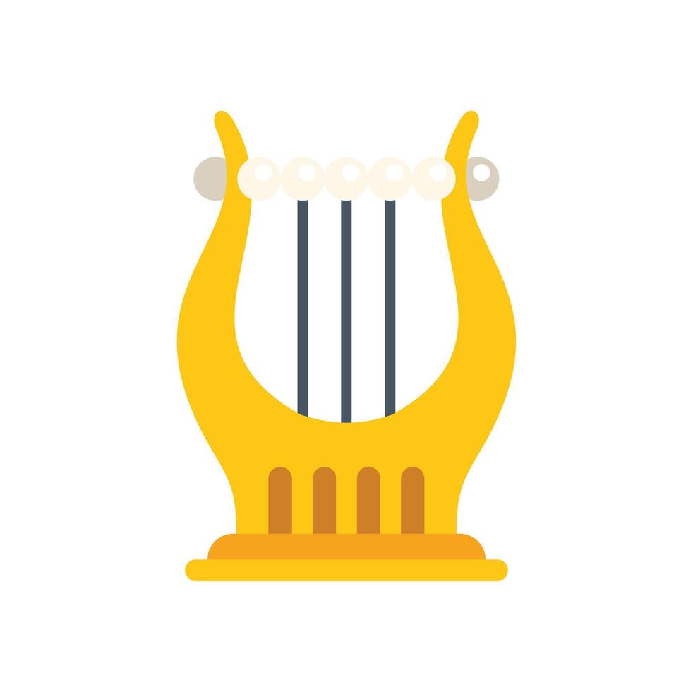 Golden harp standing on wooden pedestal with strings vector