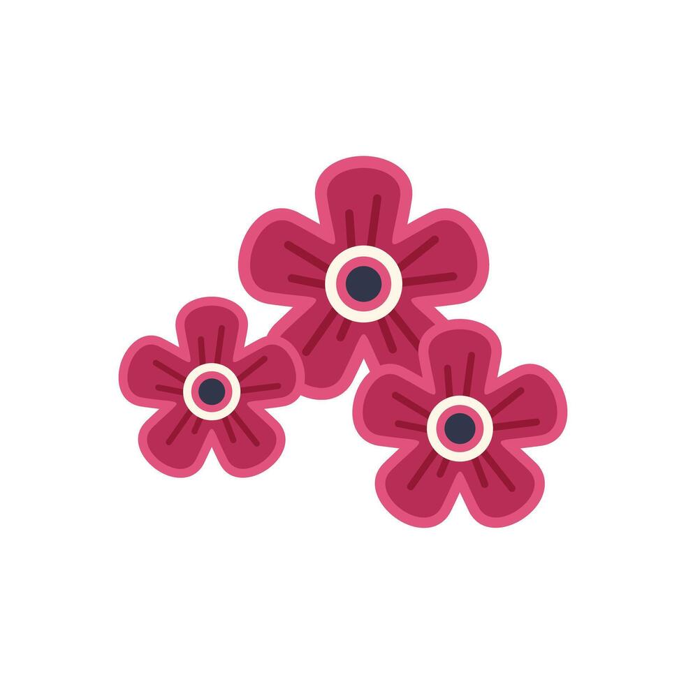 Three red flowers blooming together illustration vector