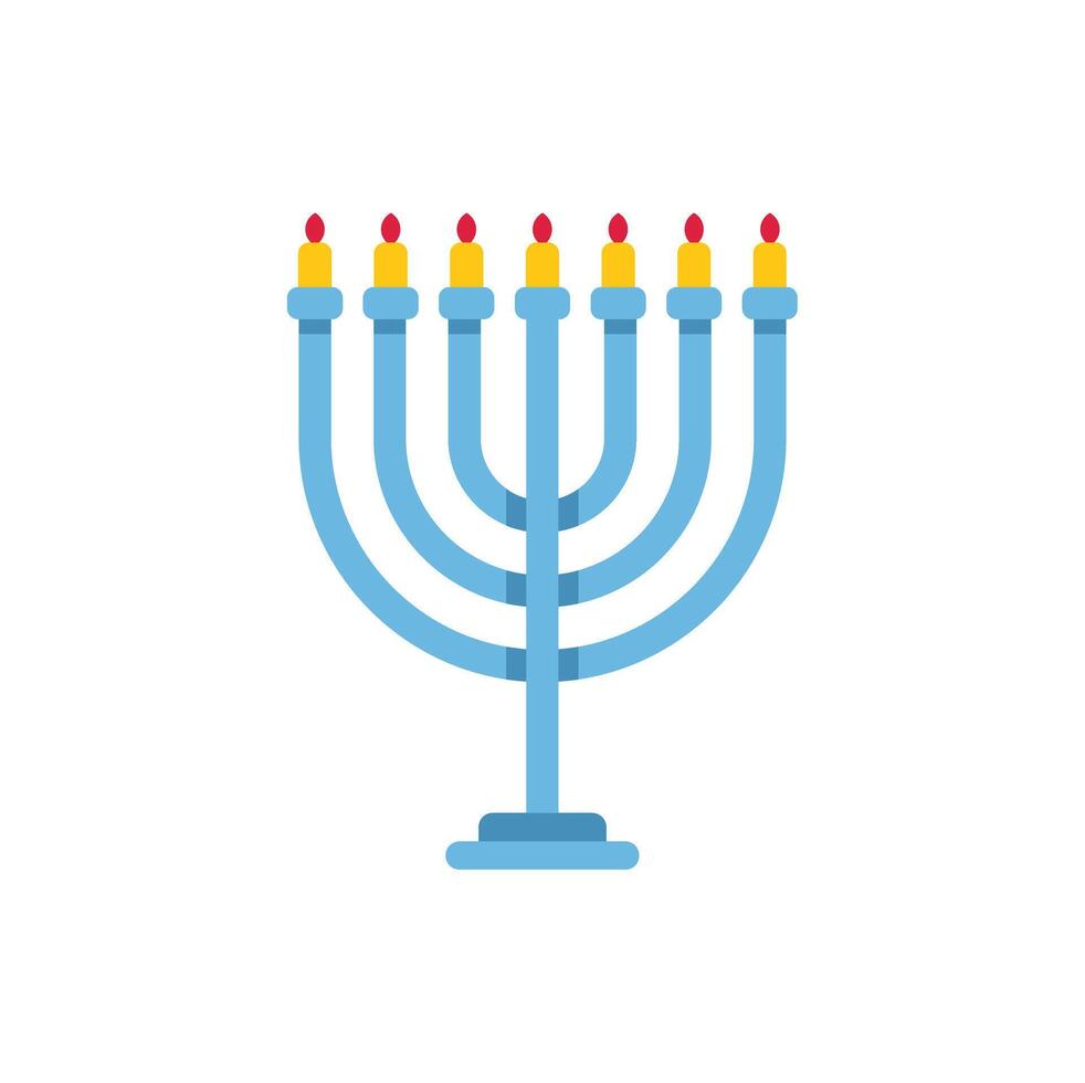 Blue hanukkah menorah with nine lit candles for celebration vector