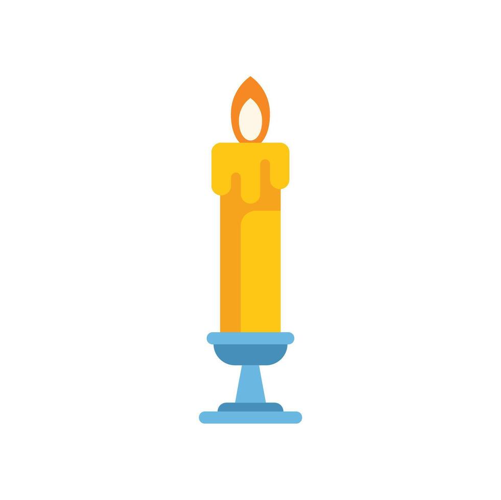 Burning candle with melting wax on a candlestick holder vector