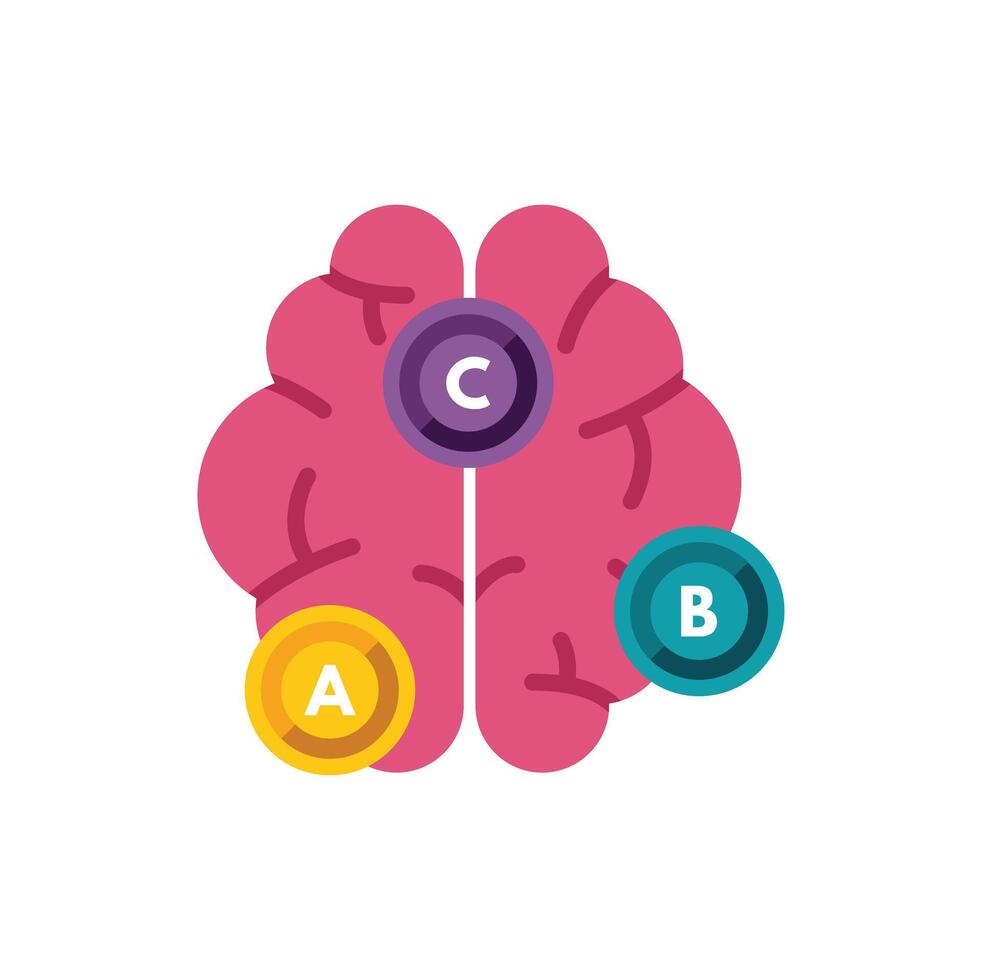 Human brain illustrating multiple choice answers a b c vector