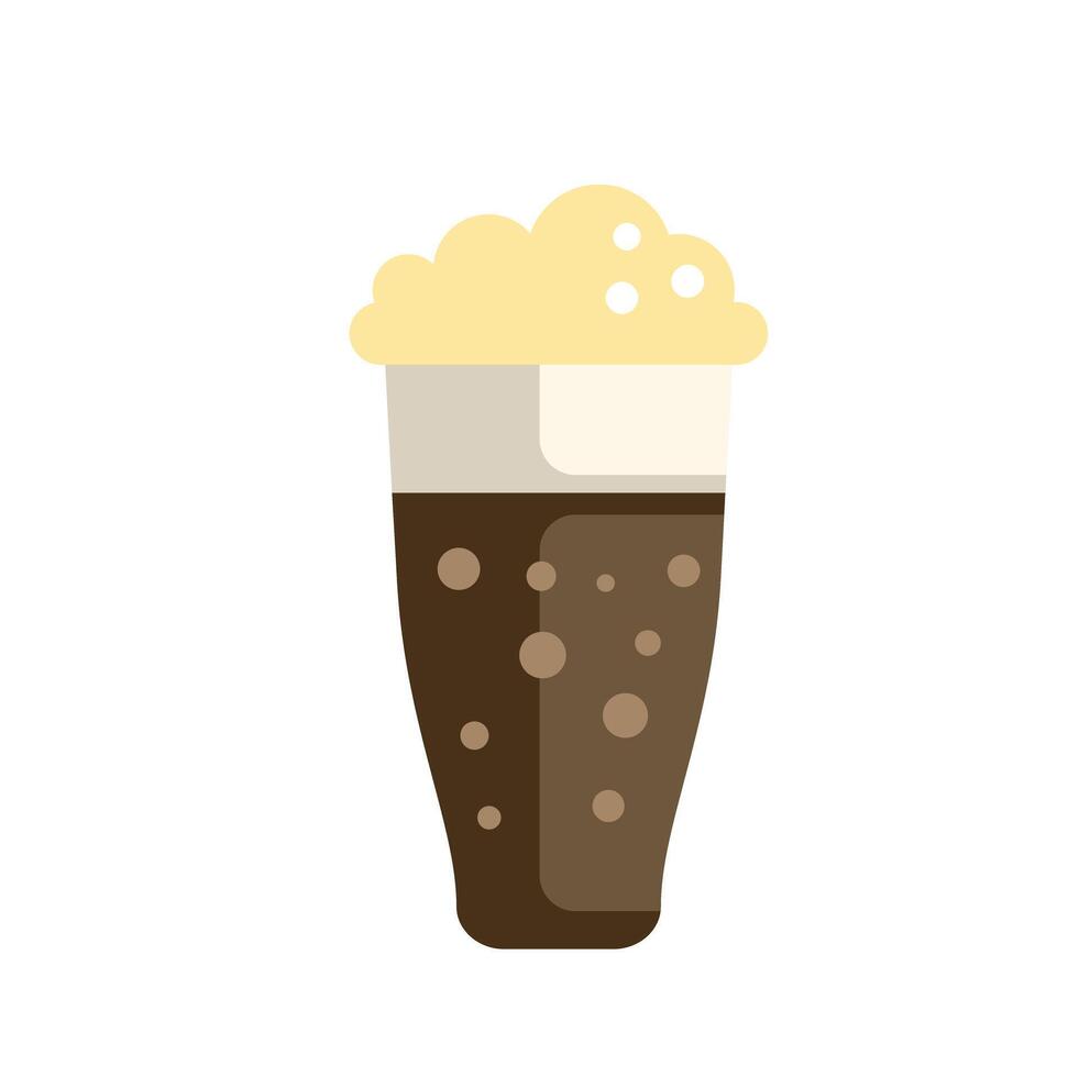 Tall glass with dark beer and foam is standing on white background vector