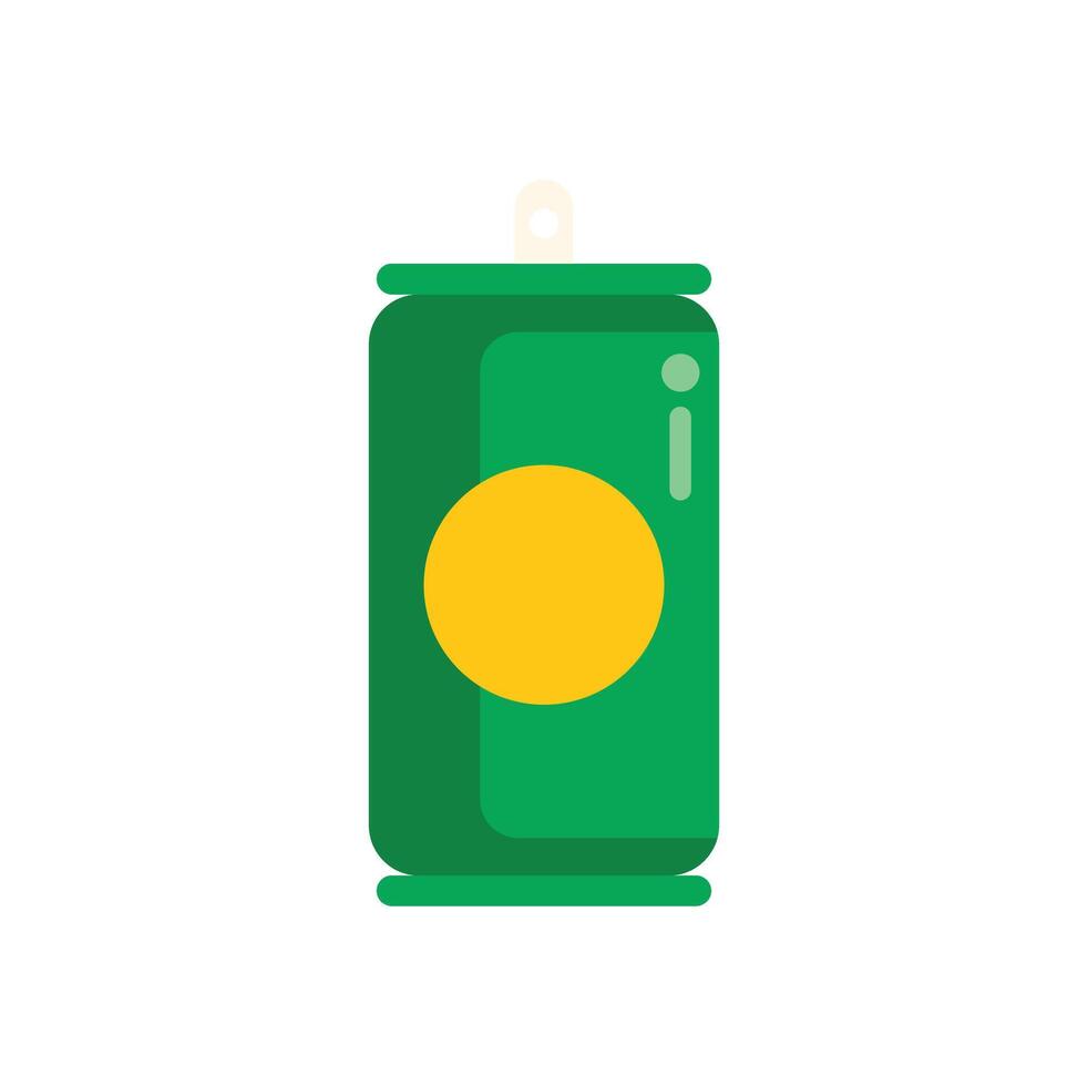 Green aluminum can with yellow label standing on white background vector