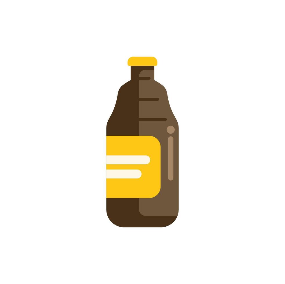 Dark glass beer bottle featuring yellow label with white stripes vector