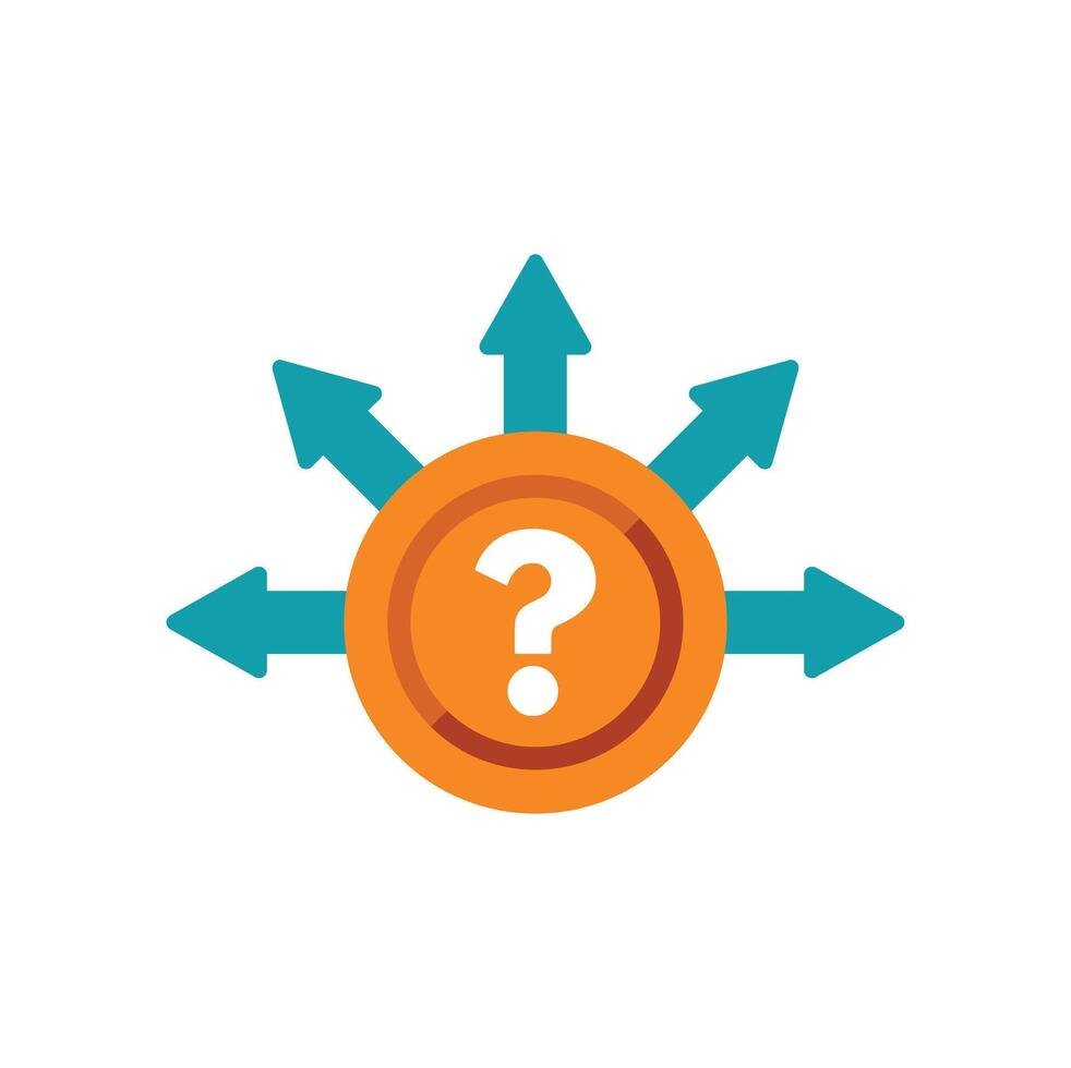 Question mark surrounded by arrows pointing in different directions vector