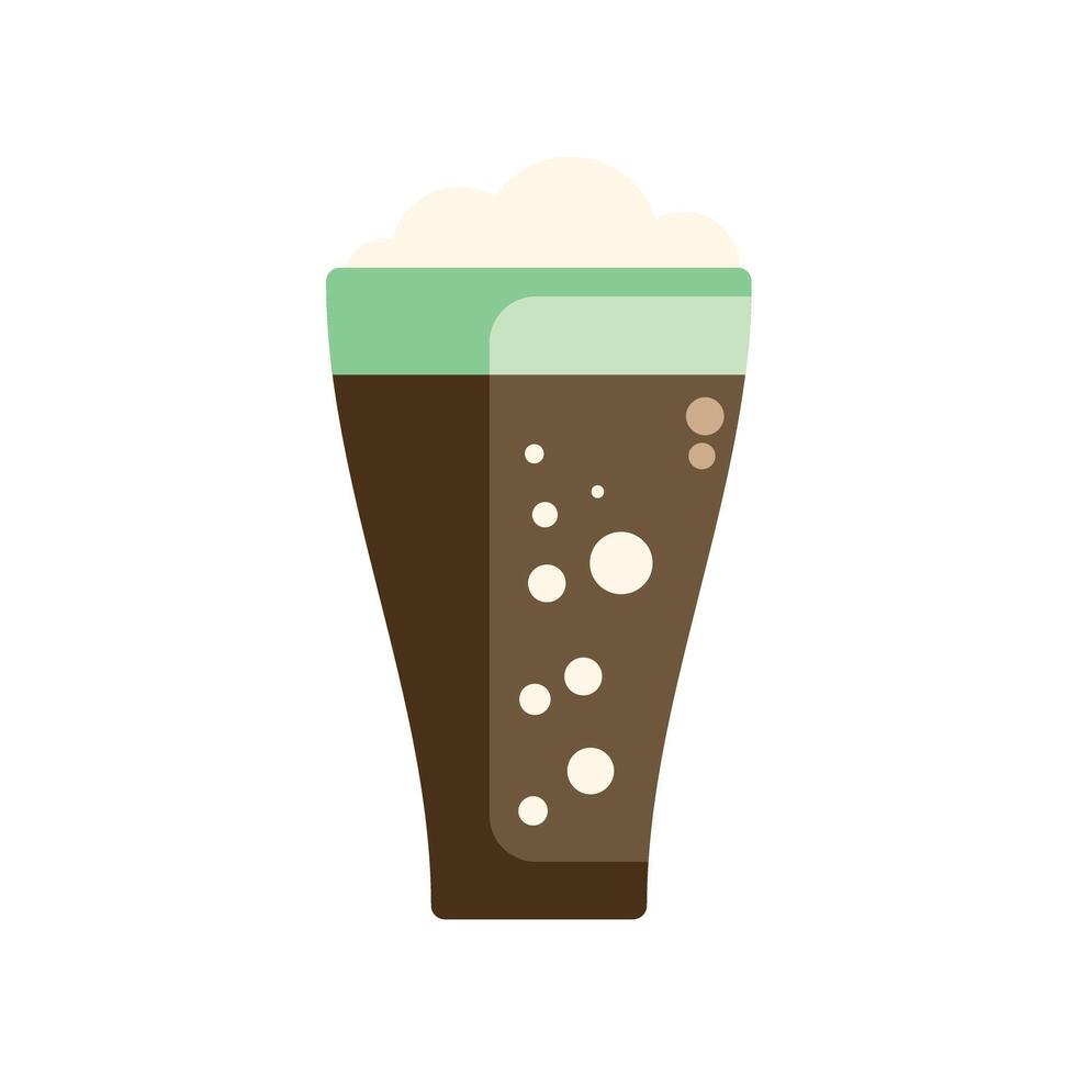 Tall glass of dark beer with white foam overflowing on top vector